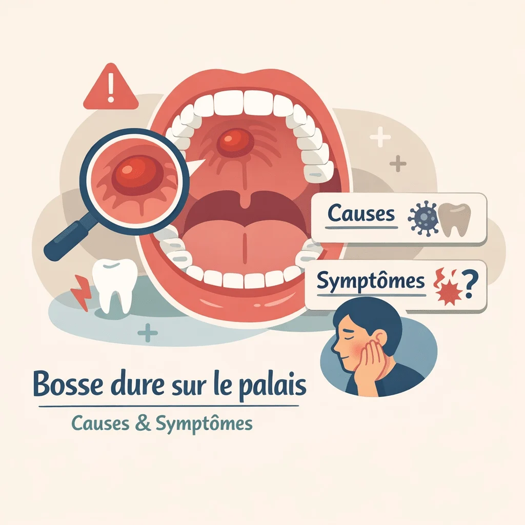 Bosse dure sur le palais examinée en consultation, causes fréquentes et symptômes associés