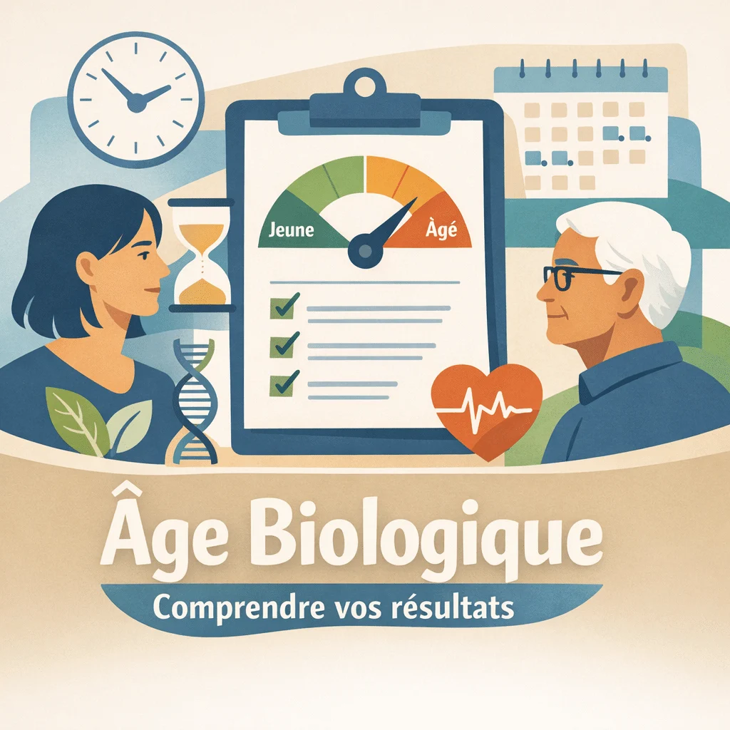 Résultats d'un test d'âge biologique comparés à l'âge civil pour évaluer le vieillissement cellulaire