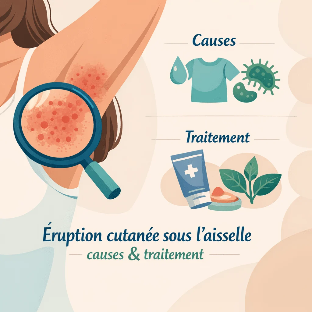 Éruption cutanée sous l'aisselle avec rougeurs sur la peau, causes possibles et traitements