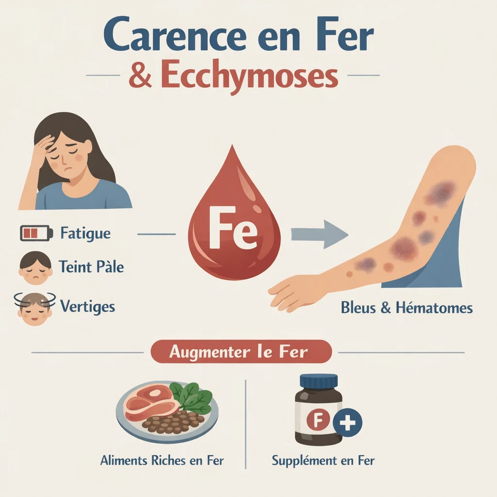 Lien entre carence en fer et ecchymoses, avec ce que disent les bleus sur le manque de fer