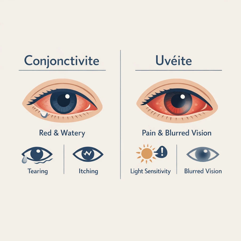 Conjonctivite et uvéite de l'œil, leurs différences, leurs symptômes et leurs traitements