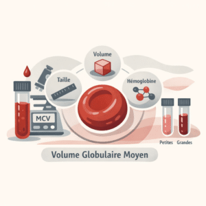 Illustration de globules rouges de tailles variables représentant le volume globulaire moyen sur un hémogramme