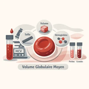 Globules rouges de tailles variables représentant le volume globulaire moyen sur un hémogramme