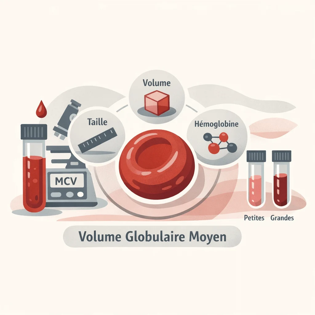 Globules rouges de tailles variables représentant le volume globulaire moyen sur un hémogramme