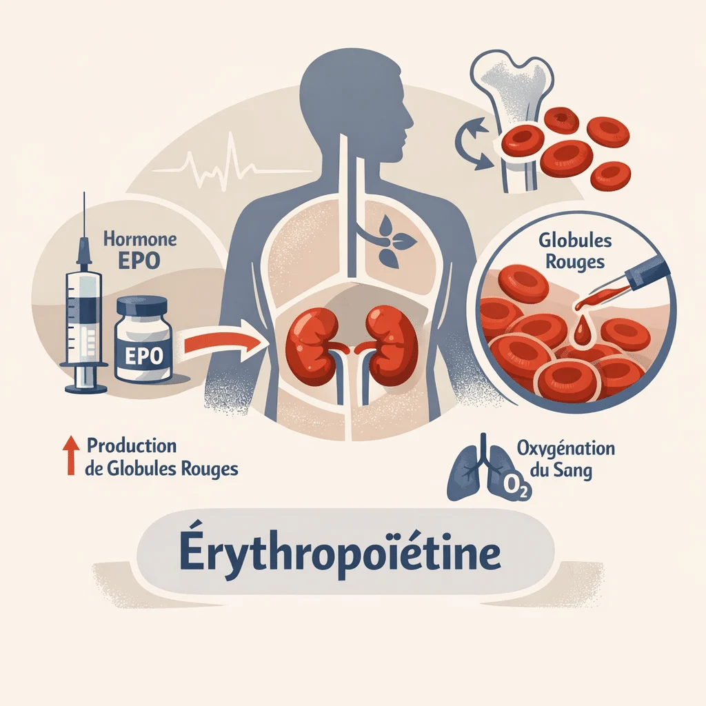 Érythropoïétine (EPO) dosée dans le sang, hormone qui stimule la production de globules rouges