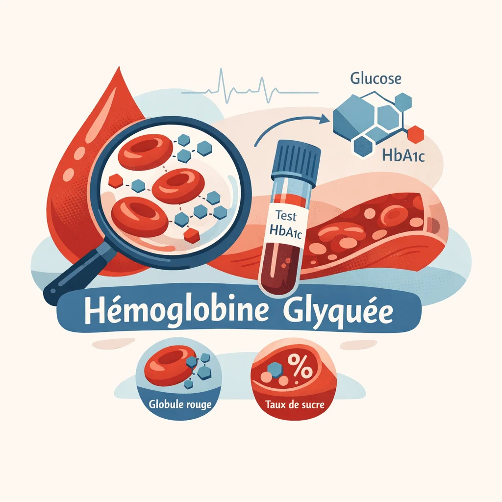Hémoglobine glyquée (HbA1c) reflétant la glycémie moyenne des trois derniers mois pour le diabète
