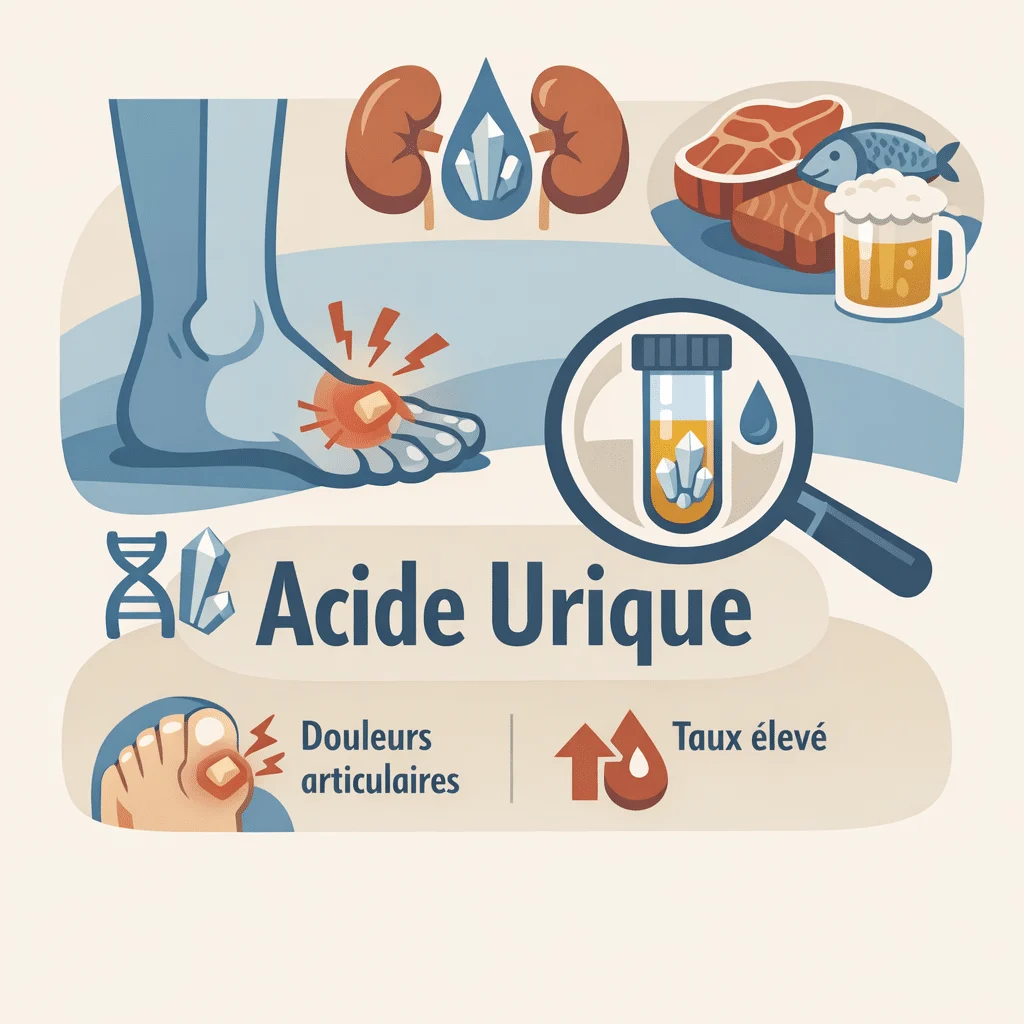 Dosage de l'acide urique dans le sang pour explorer la goutte et le risque de calculs rénaux