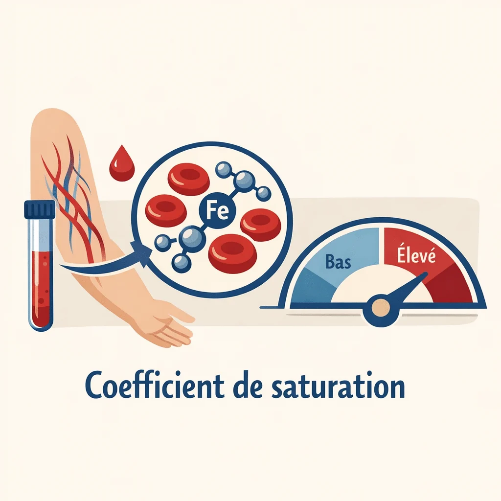 Coefficient de saturation de la transferrine calculé sur le bilan martial pour explorer le fer
