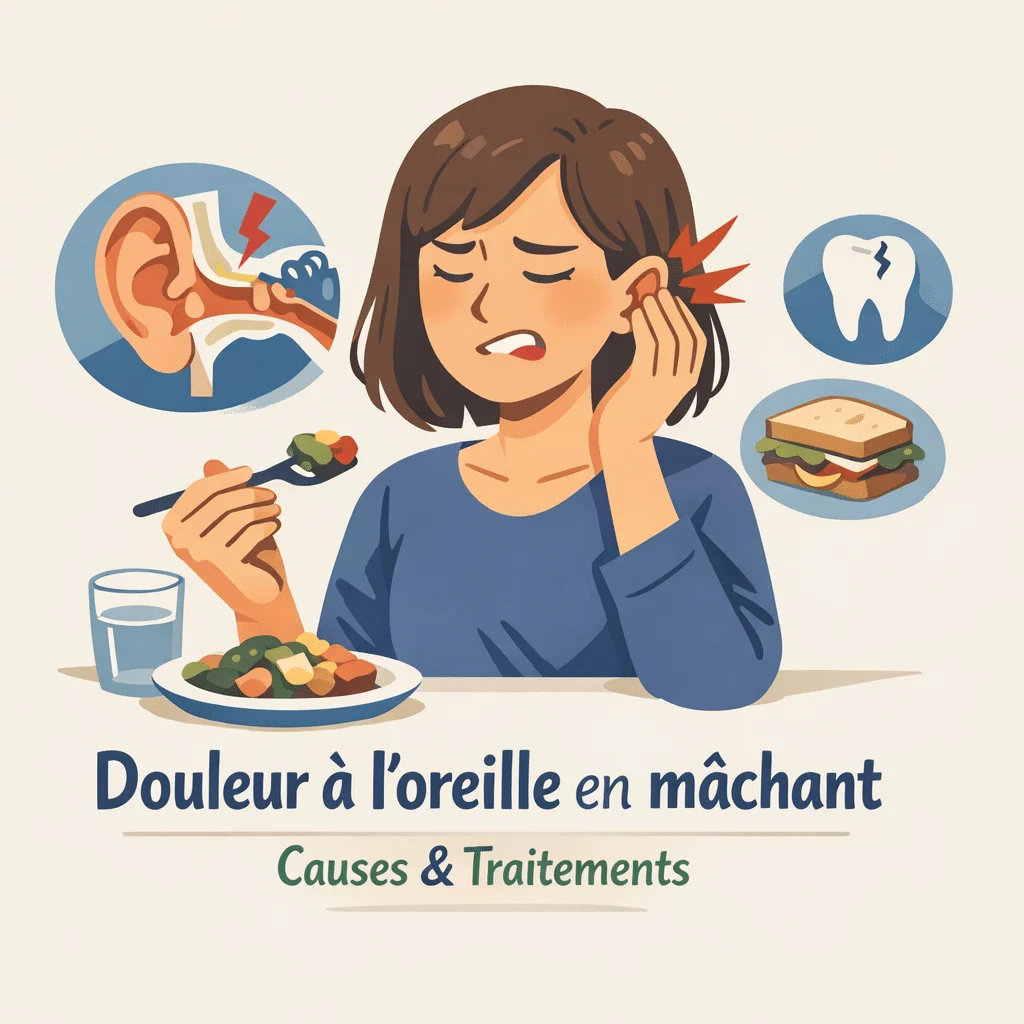 Douleur à l'oreille en mâchant, souvent liée à l'articulation de la mâchoire, causes et solutions