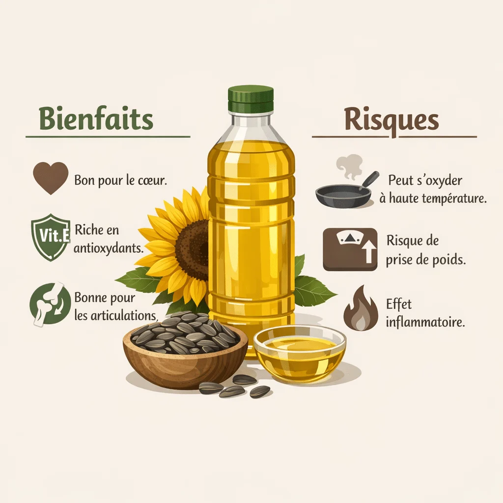 Huile de tournesol avec ses bienfaits, ses risques et sa place dans l'alimentation