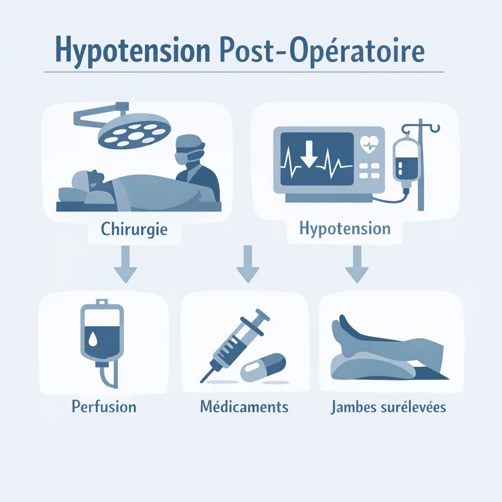 Hypotension post-opératoire après une intervention, avec ses causes, ses signes et sa prise en charge