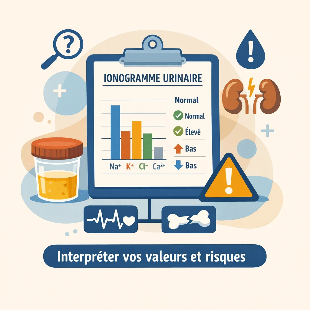 Ionogramme urinaire dosant sodium et potassium dans les urines pour évaluer la fonction rénale
