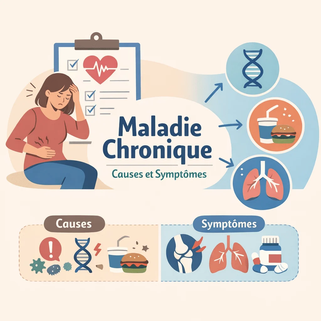 Maladie chronique suivie au long cours, avec ses causes, ses symptômes et son accompagnement médical