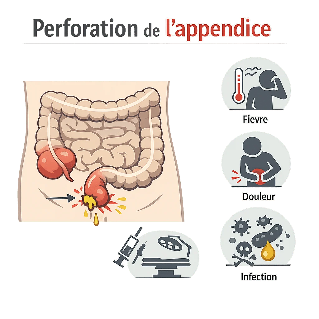 Appendice perforé, urgence abdominale, avec ses symptômes et sa prise en charge