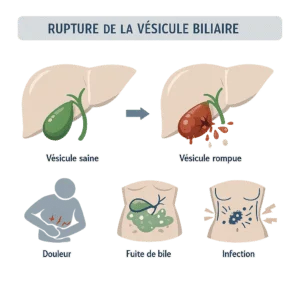 Rupture de la vésicule biliaire, urgence, avec ses symptômes et sa prise en charge