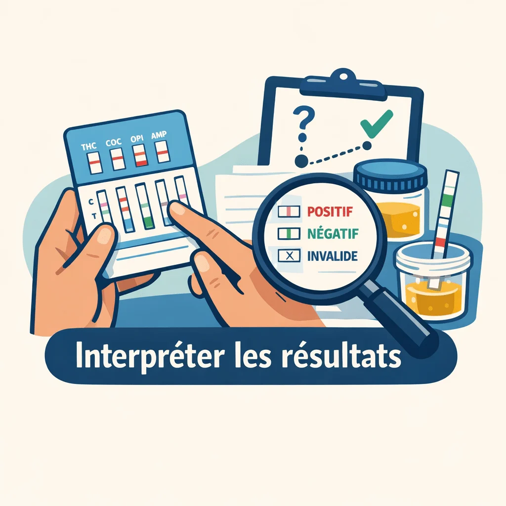 Test de dépistage de drogues sur un échantillon urinaire et lecture des résultats au laboratoire