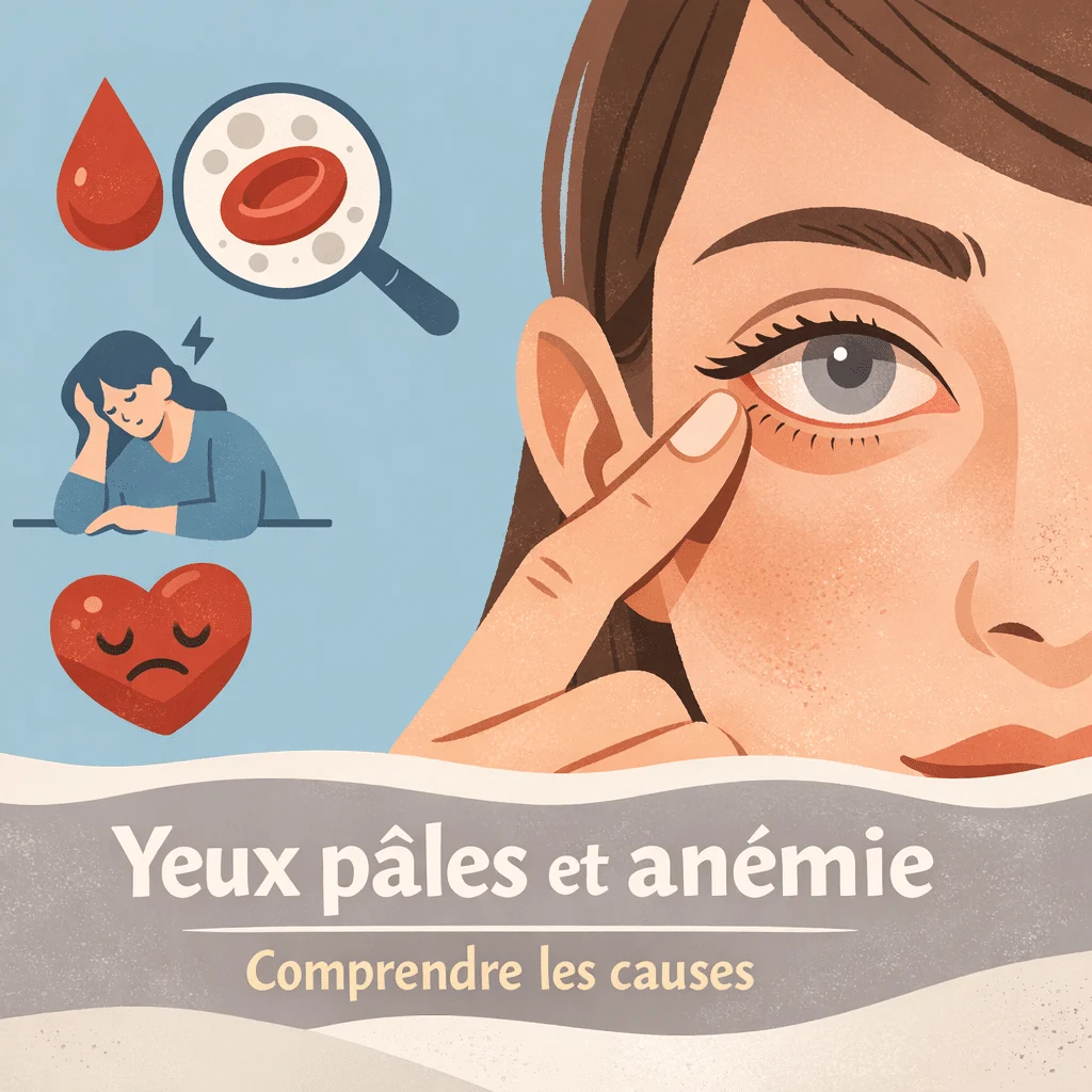 Yeux pâles évocateurs d'une anémie, avec conjonctive décolorée et bilan sanguin de l'hémoglobine
