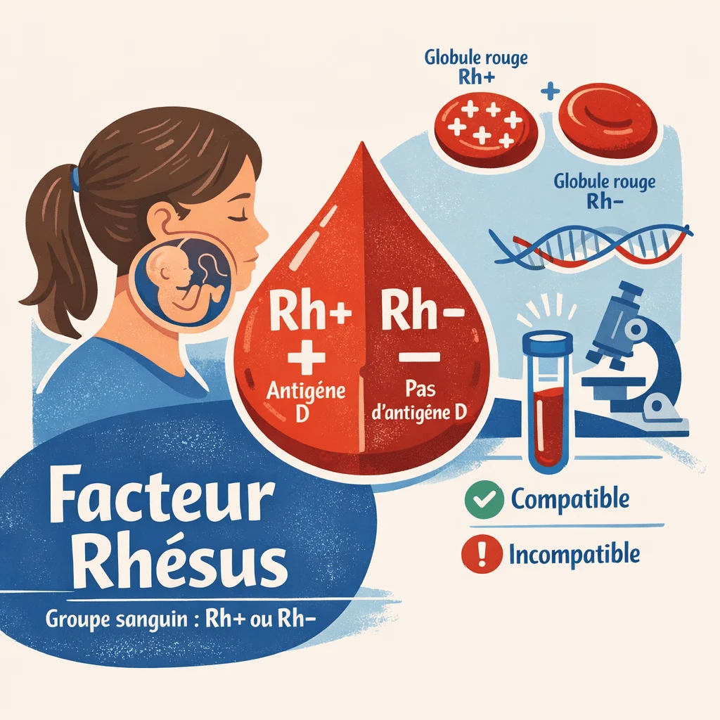Facteur rhésus positif ou négatif du groupe sanguin, avec son rôle et son importance en grossesse