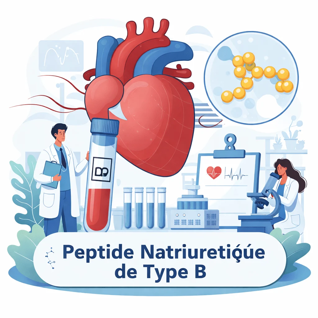 Schéma du cœur humain libérant le BNP par les cellules des ventricules sous l'effet d'une pression élevée