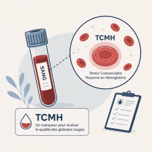 Globules rouges chargés en hémoglobine illustrant la TCMH analysée sur une prise de sang