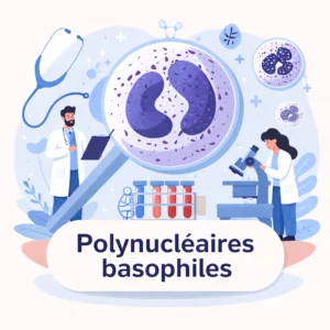Polynucléaire basophile, globule blanc à granulations bleu foncé impliqué dans les réactions allergiques