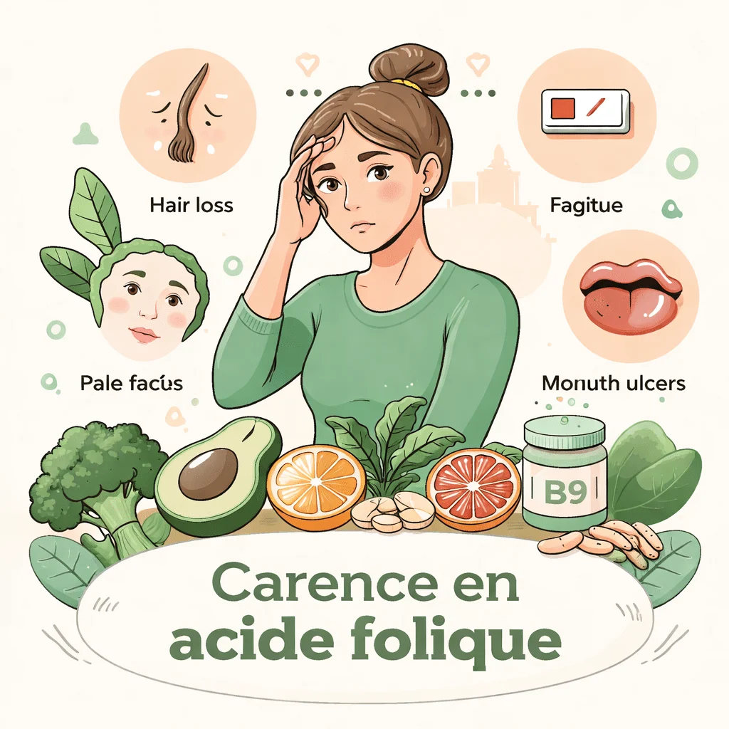 Carence en acide folique (vitamine B9) avec ses symptômes, ses causes et ses risques