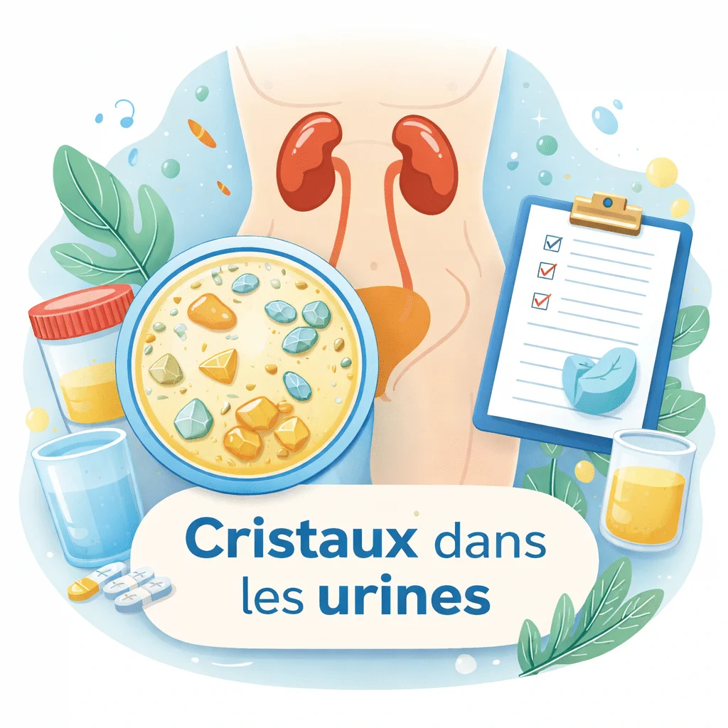 Cristaux dans les urines observés à l'analyse, avec leurs causes et leurs symptômes