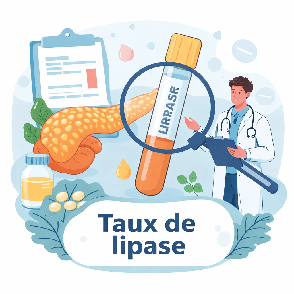 Taux de lipase dosé dans le sang pour explorer le pancréas, avec valeurs normales et risques