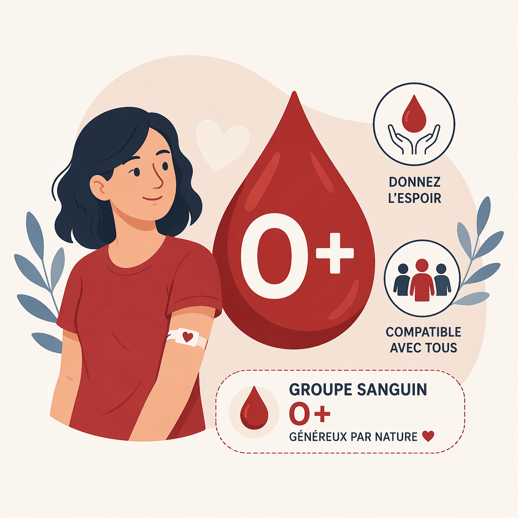 Groupe sanguin O positif (O+), avec le don du sang, la grossesse et la santé