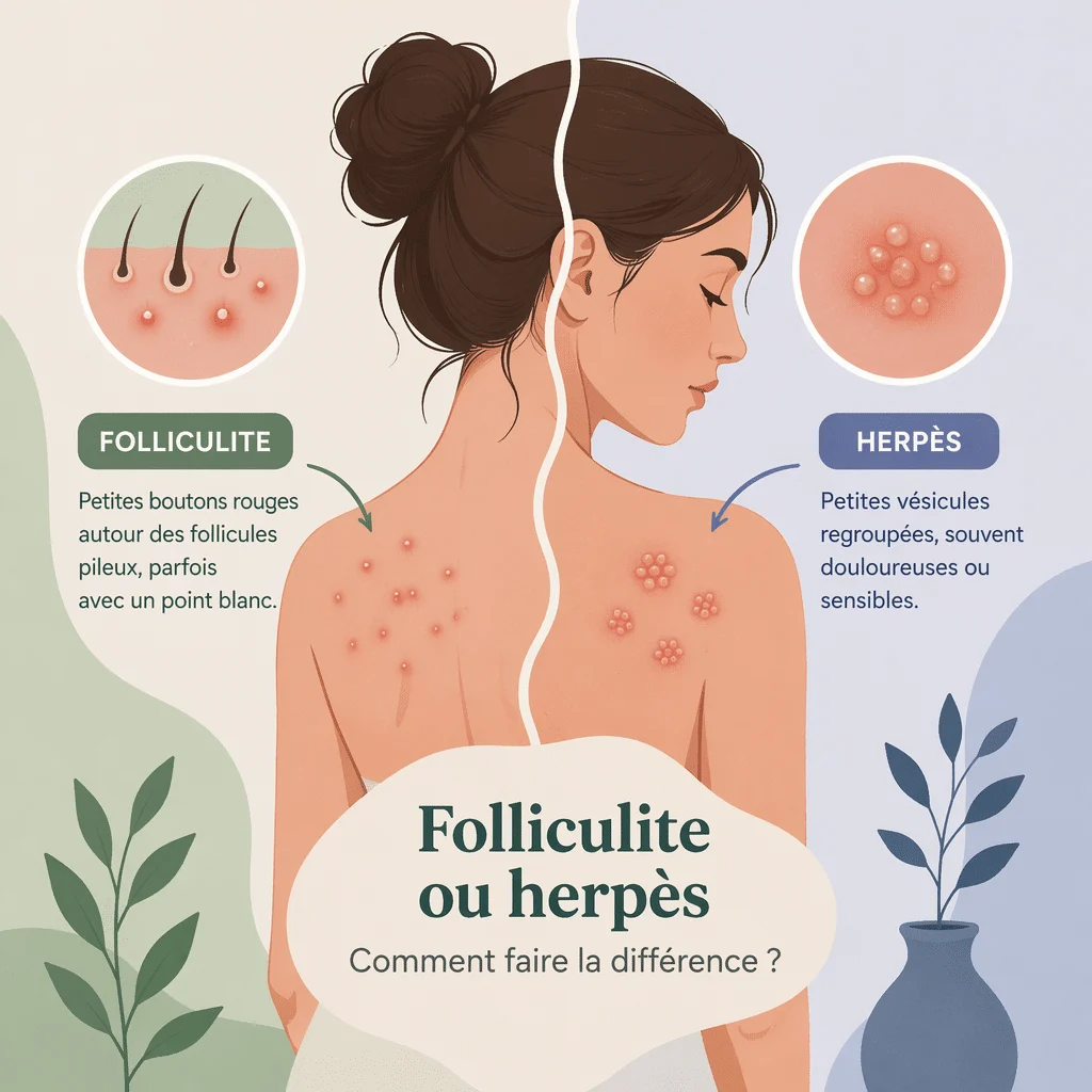 Différence entre folliculite et herpès sur la peau, avec symptômes, causes et traitements