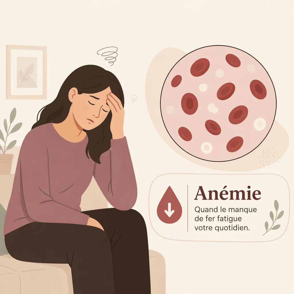 Anémie : illustration des globules rouges et de l'hémoglobine expliquant les causes et symptômes