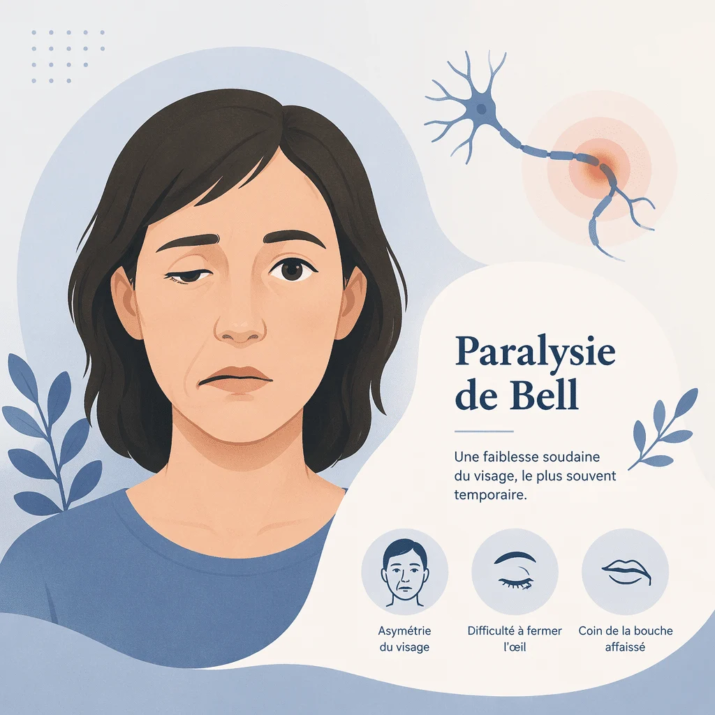 Paralysie de Bell touchant le nerf facial, avec ses causes, ses symptômes et ses traitements