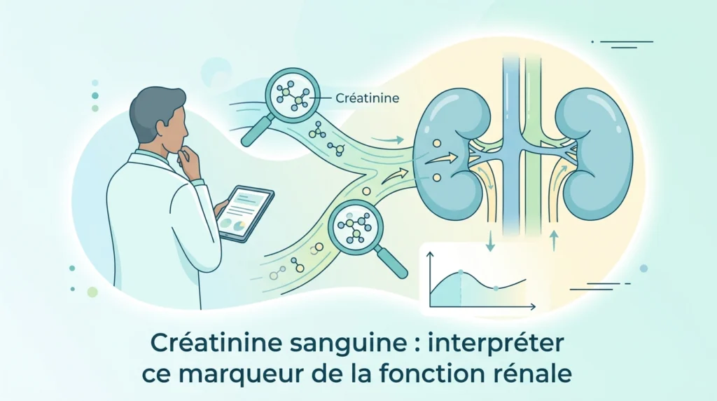 Créatinine sanguine dosée pour évaluer la fonction rénale et le débit de filtration glomérulaire
