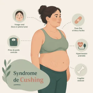 Syndrome de Cushing lié à un excès de cortisol, avec ses symptômes, son diagnostic et ses traitements
