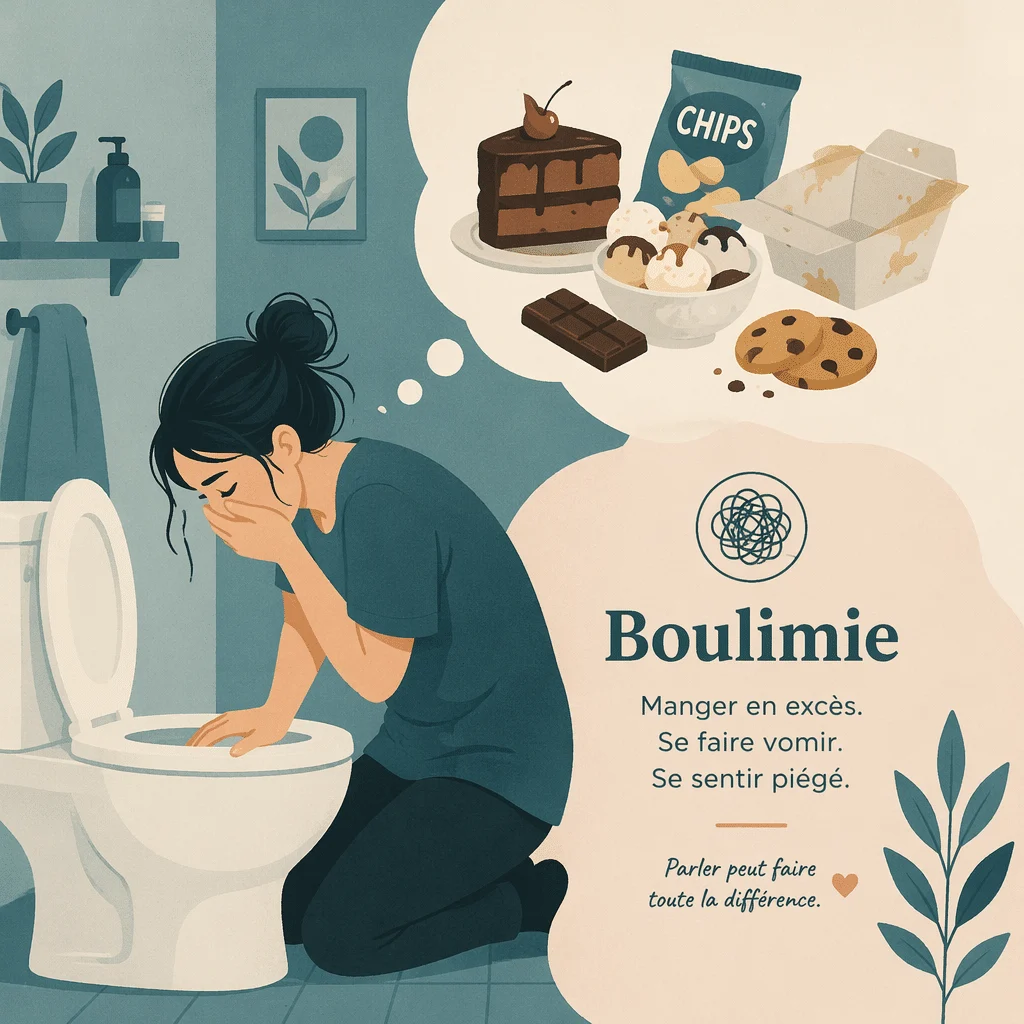 Personne accompagnée par un professionnel de santé pour la boulimie, trouble alimentaire pris en charge avec bienveillance
