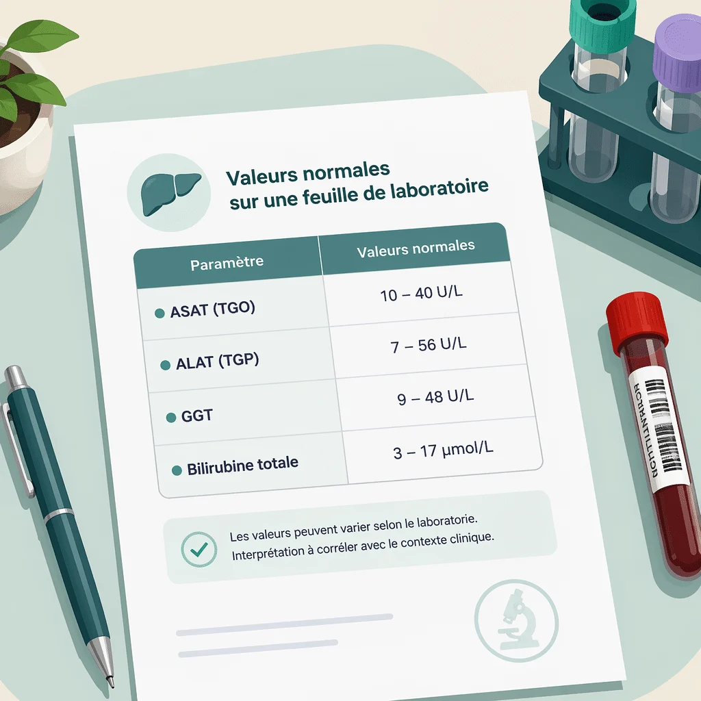 Valeurs indicatives d'un bilan hépatique chez l'adulte