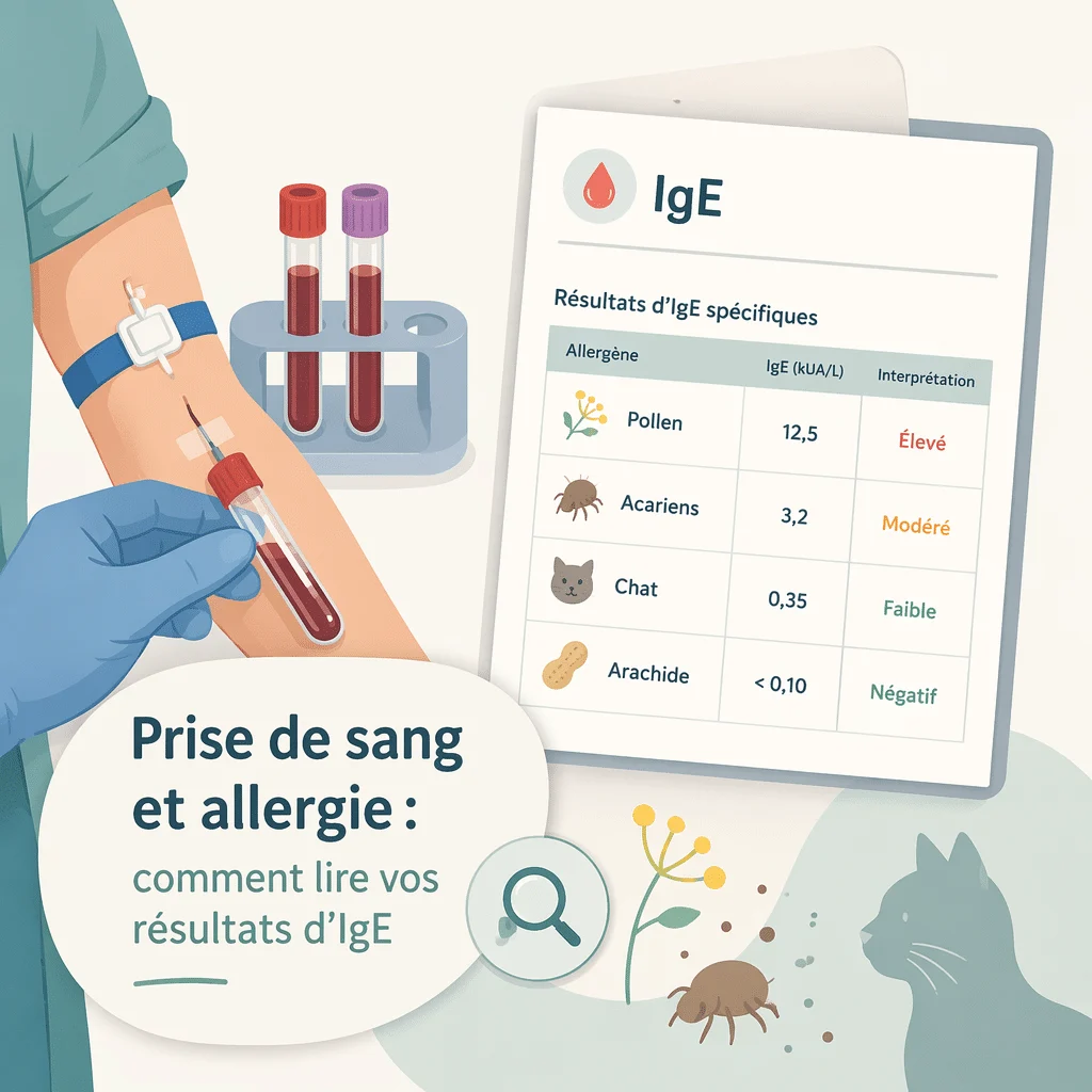Prise de sang d'allergie dosant les IgE spécifiques pour identifier les allergènes en cause