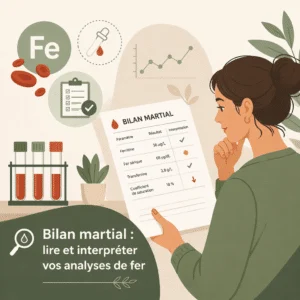 Bilan martial analysant fer, ferritine et transferrine dans le sang pour explorer une carence en fer