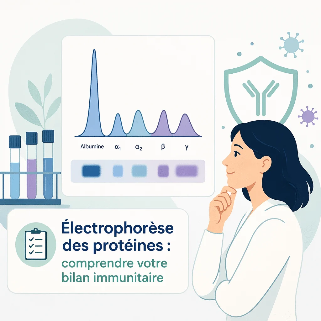 Électrophorèse des protéines sériques séparant l'albumine et les globulines pour explorer l'immunité