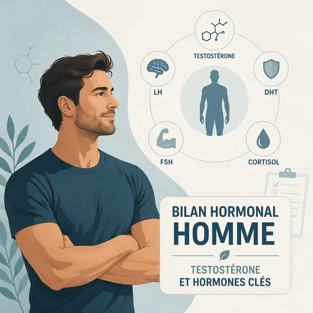 Bilan hormonal masculin dosant la testostérone et les hormones clés dans une prise de sang