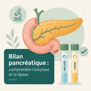 Bilan pancréatique dosant l'amylase et la lipase dans le sang pour explorer le pancréas