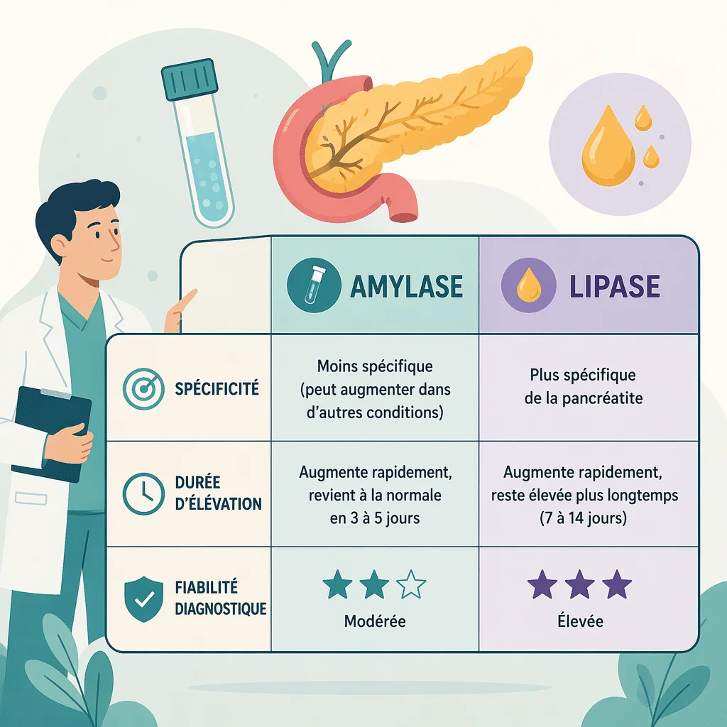 Amylase et lipase comparées dans un bilan pancréatique