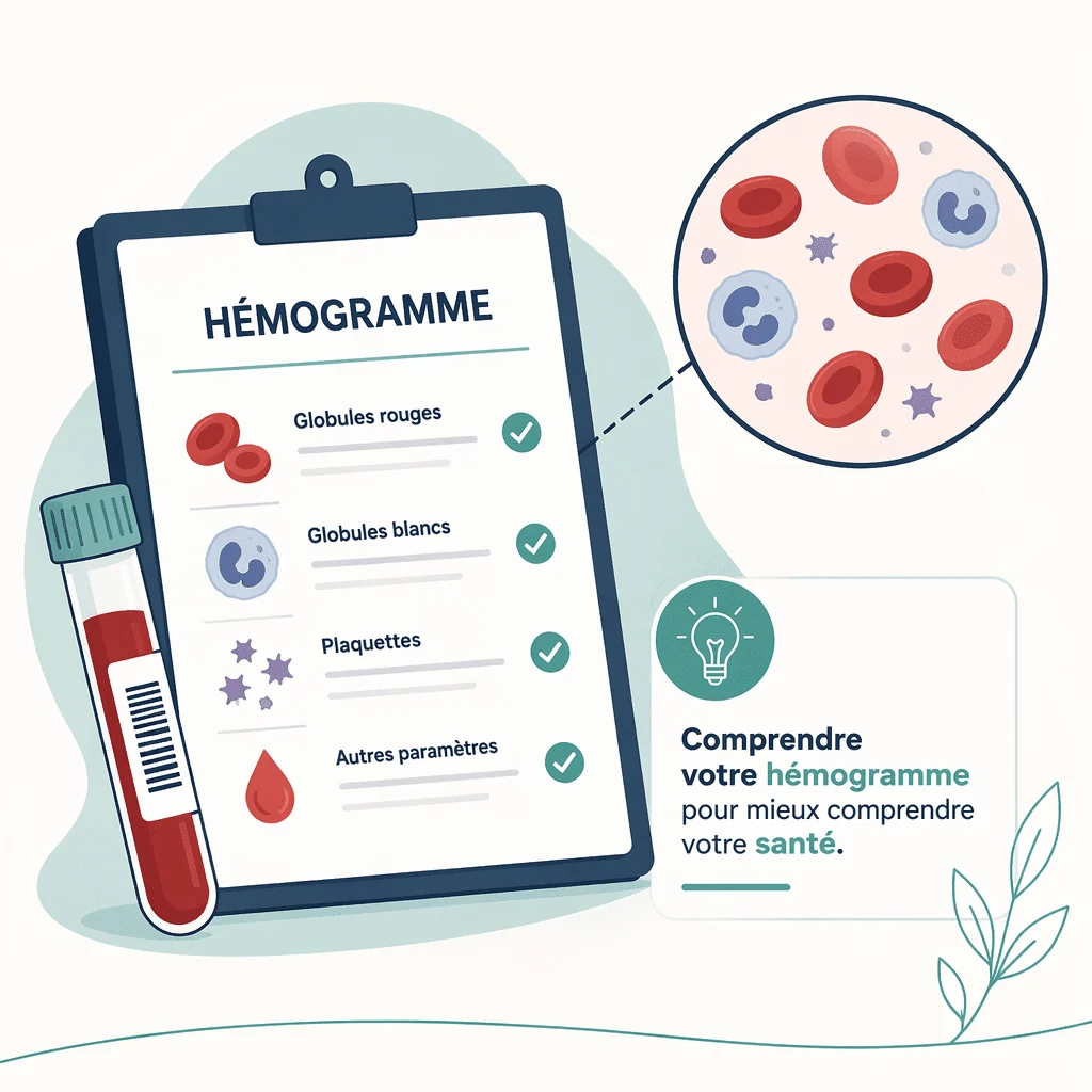 Numération formule sanguine analysant globules rouges, globules blancs et plaquettes d'un hémogramme