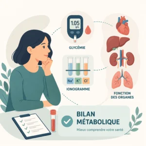 Bilan métabolique mesurant la glycémie, l'ionogramme et la fonction des organes par une prise de sang