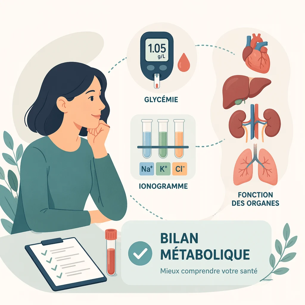Bilan métabolique mesurant la glycémie, l'ionogramme et la fonction des organes par une prise de sang