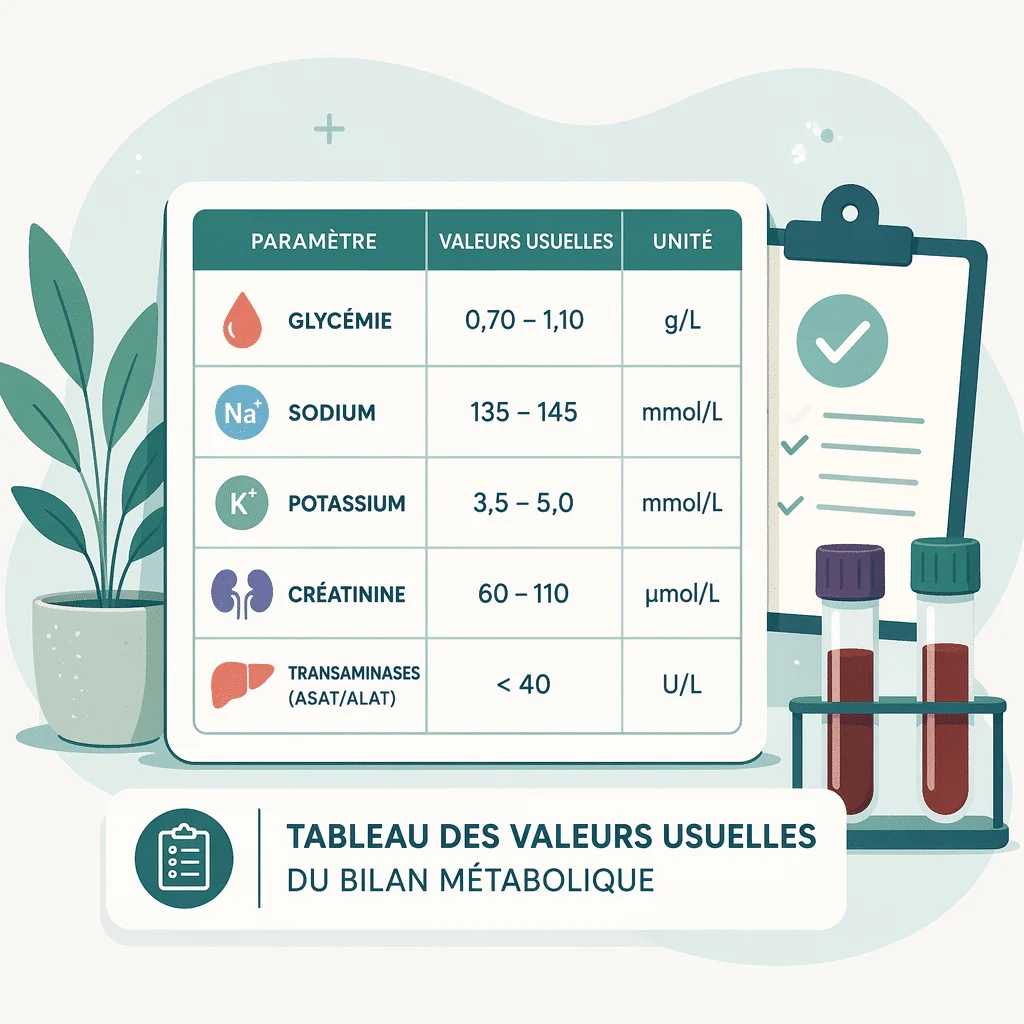 Valeurs usuelles d'un bilan métabolique : repères de lecture