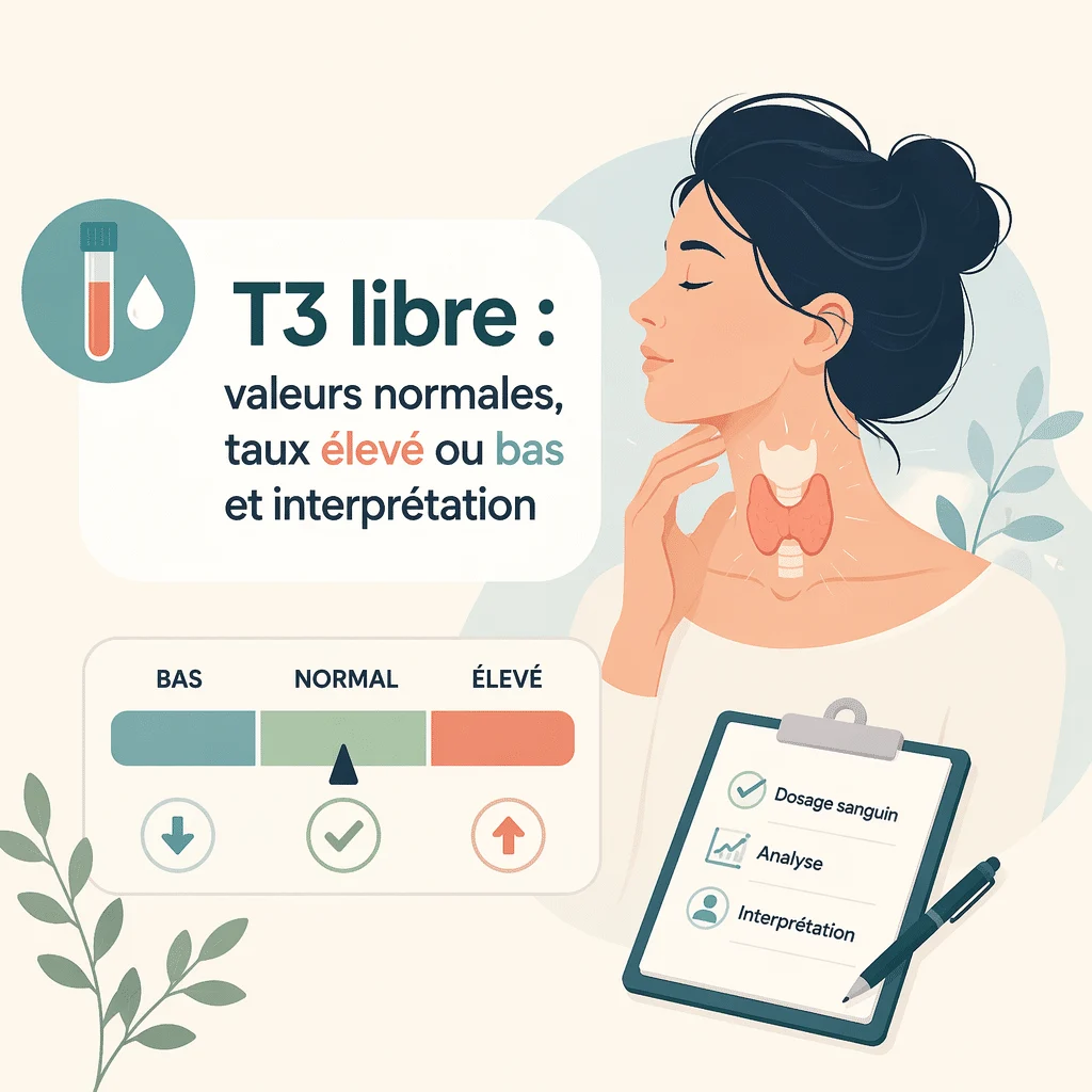 T3 libre, hormone thyroïdienne, dosée dans le sang avec ses valeurs normales et son interprétation