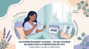 Femme réalisant un autoprélèvement vaginal à domicile pour le dépistage du cancer du col