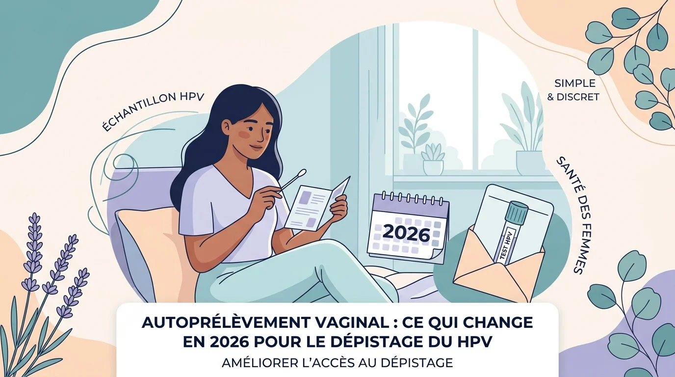 Femme réalisant un autoprélèvement vaginal à domicile pour le dépistage du cancer du col