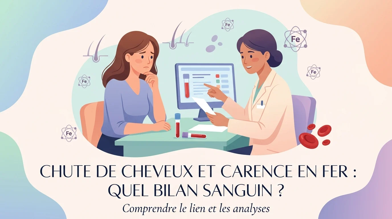 Chute de cheveux carence en fer : bilan sanguin ferritine, fer, TSH et vitamine D à contrôler